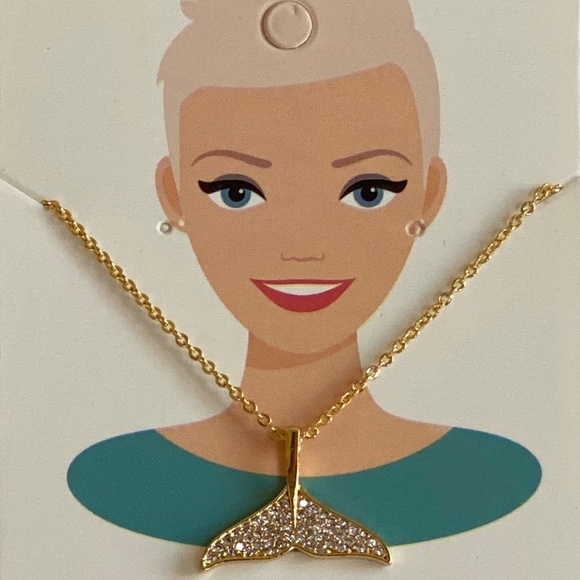 Gold Plated Paver Rhinestone Whale Tail Pendant Necklace #N210 - Picture 2 of 8